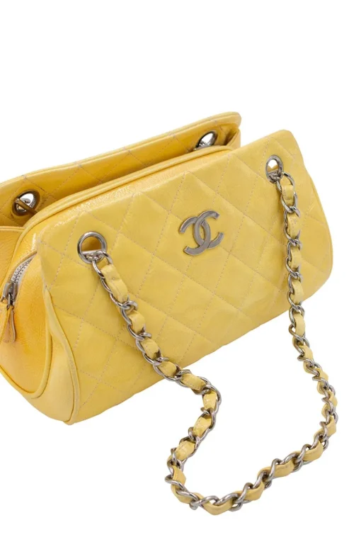 Yellow padded patent leather rectangular shoulder chain bag
