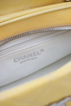 Yellow padded patent leather rectangular shoulder chain bag