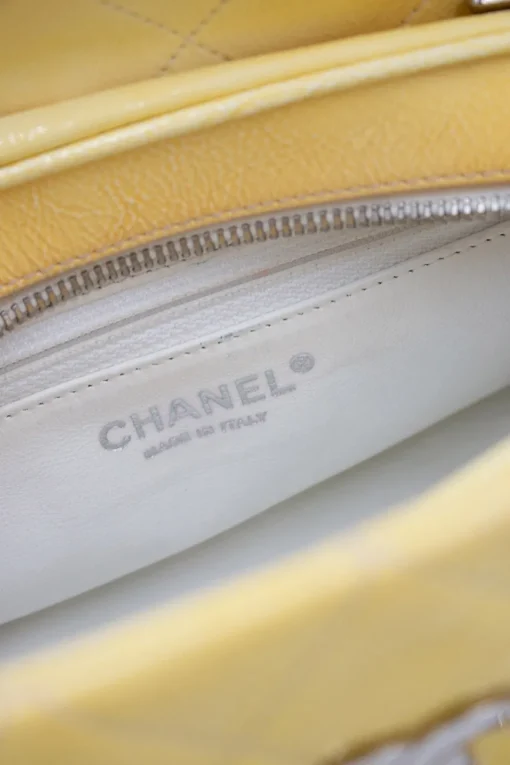 Yellow padded patent leather rectangular shoulder chain bag