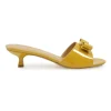 Yellow polished calfskin and leather bow-embellished kitten heel Ginostra slide sandals