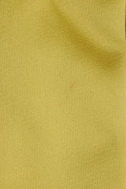 Yellow polyester satin pull-on draped circle skirt with kick pleat back