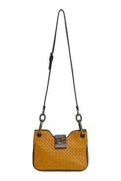 Yellow python skin-trimmed intrecciato nappa leather Roma mini tote bag