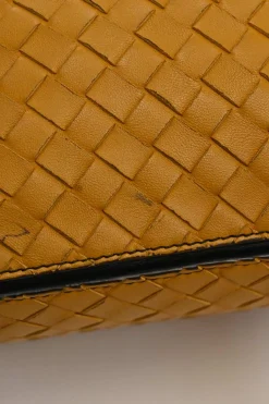 Yellow python skin-trimmed intrecciato nappa leather Roma mini tote bag