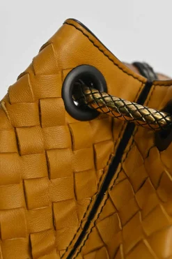 Yellow python skin-trimmed intrecciato nappa leather Roma mini tote bag