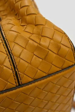 Yellow python skin-trimmed intrecciato nappa leather Roma mini tote bag