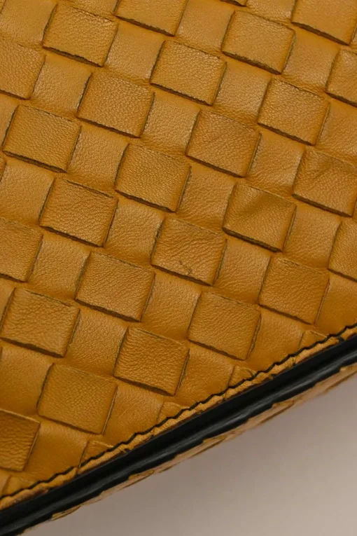 Yellow python skin-trimmed intrecciato nappa leather Roma mini tote bag