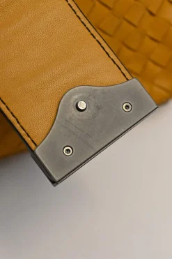 Yellow python skin-trimmed intrecciato nappa leather Roma mini tote bag