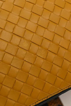 Yellow python skin-trimmed intrecciato nappa leather Roma mini tote bag