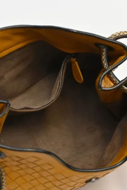 Yellow python skin-trimmed intrecciato nappa leather Roma mini tote bag