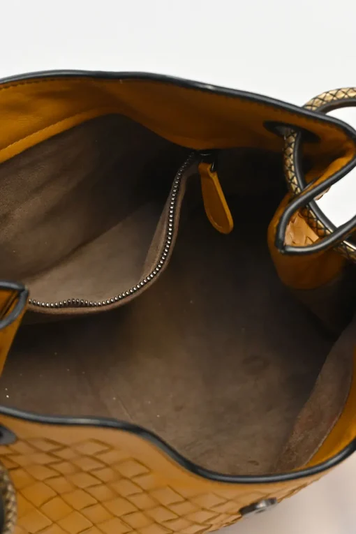 Yellow python skin-trimmed intrecciato nappa leather Roma mini tote bag
