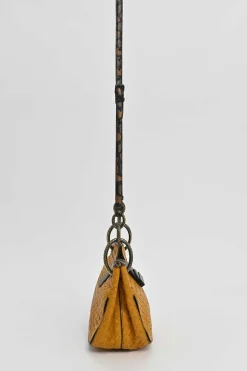 Yellow python skin-trimmed intrecciato nappa leather Roma mini tote bag