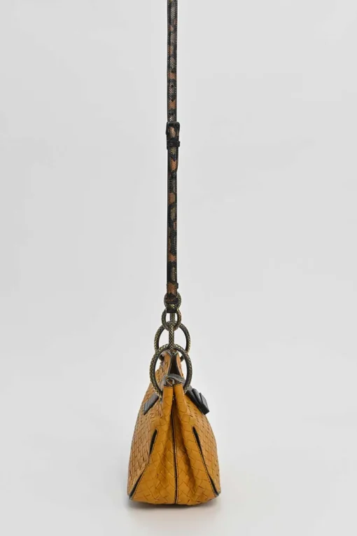 Yellow python skin-trimmed intrecciato nappa leather Roma mini tote bag