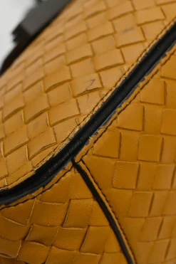 Yellow python skin-trimmed intrecciato nappa leather Roma mini tote bag