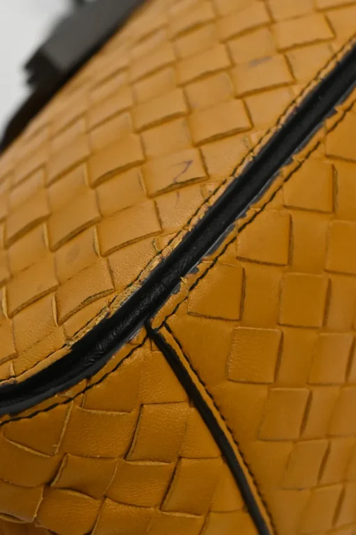 Yellow python skin-trimmed intrecciato nappa leather Roma mini tote bag