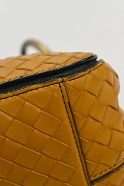 Yellow python skin-trimmed intrecciato nappa leather Roma mini tote bag