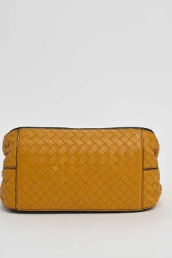 Yellow python skin-trimmed intrecciato nappa leather Roma mini tote bag