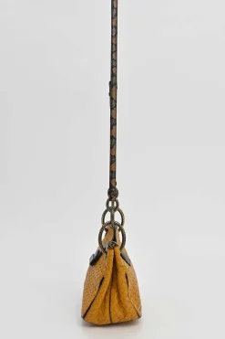 Yellow python skin-trimmed intrecciato nappa leather Roma mini tote bag