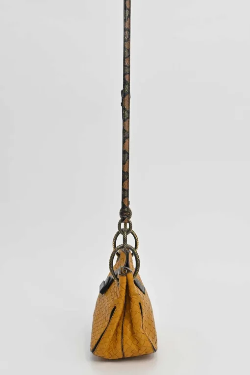 Yellow python skin-trimmed intrecciato nappa leather Roma mini tote bag