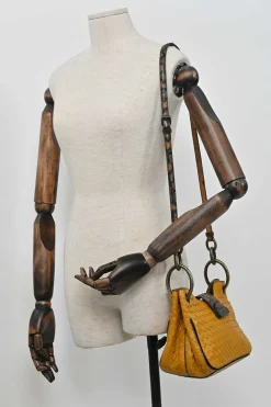 Yellow python skin-trimmed intrecciato nappa leather Roma mini tote bag