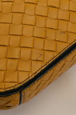 Yellow python skin-trimmed intrecciato nappa leather Roma mini tote bag