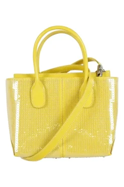 Yellow sequined calfskin limited-edition small D-bag shopper tote with logo-stamped front