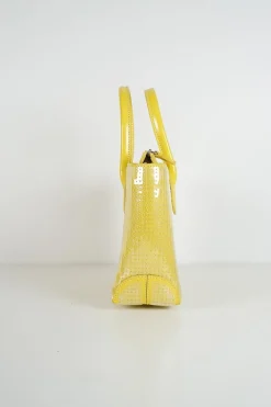 Yellow sequined calfskin limited-edition small D-bag shopper tote with logo-stamped front