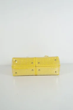 Yellow sequined calfskin limited-edition small D-bag shopper tote with logo-stamped front