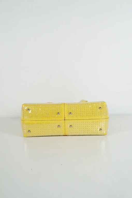 Yellow sequined calfskin limited-edition small D-bag shopper tote with logo-stamped front
