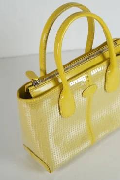 Yellow sequined calfskin limited-edition small D-bag shopper tote with logo-stamped front