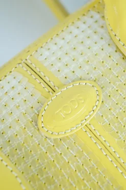 Yellow sequined calfskin limited-edition small D-bag shopper tote with logo-stamped front