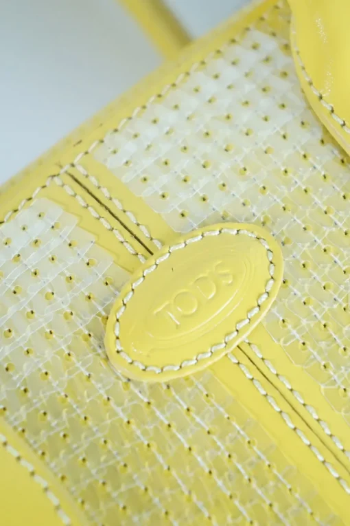 Yellow sequined calfskin limited-edition small D-bag shopper tote with logo-stamped front