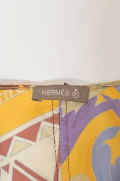 Yellow silk and leather paneled Petit H Sac featuring 'Le Mors a la Conetable' motif