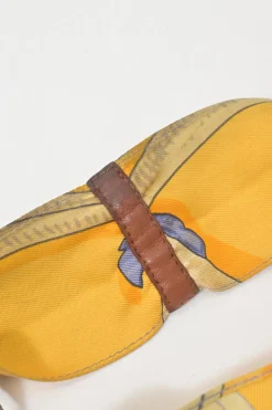 Yellow silk and leather paneled Petit H Sac featuring 'Le Mors a la Conetable' motif