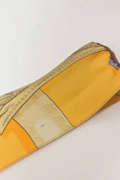 Yellow silk and leather paneled Petit H Sac featuring 'Le Mors a la Conetable' motif