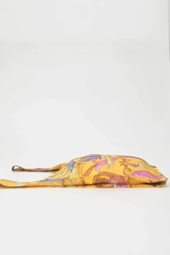 Yellow silk and leather paneled Petit H Sac featuring 'Le Mors a la Conetable' motif