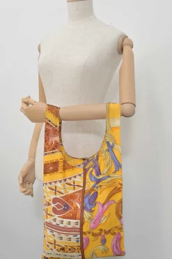 Yellow silk and leather paneled Petit H Sac featuring 'Le Mors a la Conetable' motif