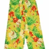 Yellow silk floral print high-rise tie-waist cropped trousers