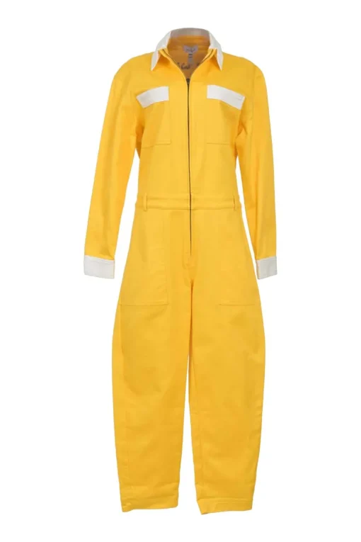 Yellow 'Take the Wild Road' Embroidered Zip-up Jumpsuit