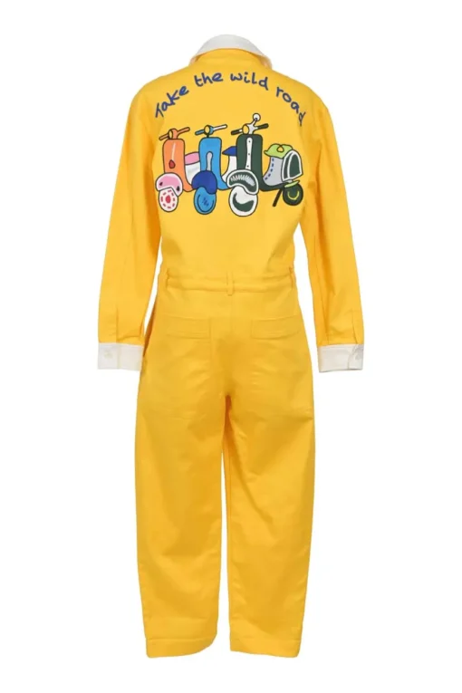 Yellow 'Take the Wild Road' Embroidered Zip-up Jumpsuit