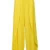 Yellow viscose split leg wide-leg trousers with elasticated waistband