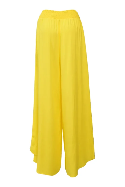 Yellow viscose split leg wide-leg trousers with elasticated waistband