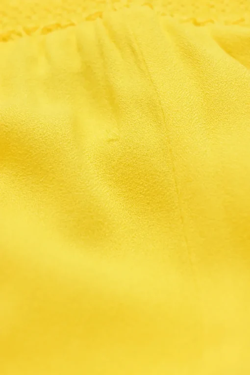 Yellow viscose split leg wide-leg trousers with elasticated waistband