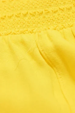 Yellow viscose split leg wide-leg trousers with elasticated waistband