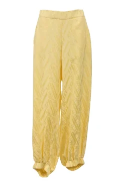Yellow viscose-blend abstract jacquard pull-on high-rise tapered-leg pants