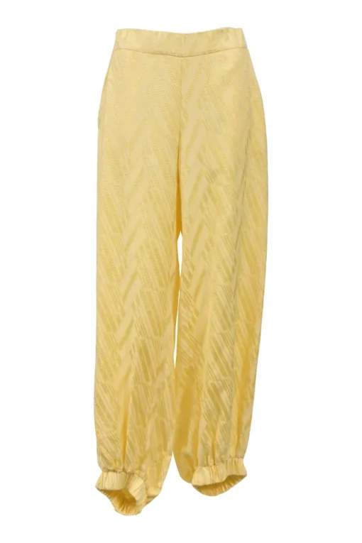 Yellow viscose-blend abstract jacquard pull-on high-rise tapered-leg pants
