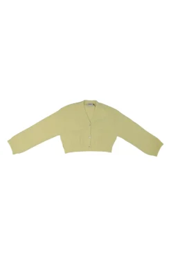 Yellow wool-blend Melina dolman sleeve cropped cardigan with chest patch pockets