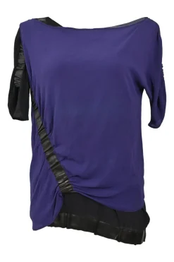 Anthracite draped silk-blend bateau neck blouse with ruched sleeve