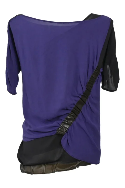 Anthracite draped silk-blend bateau neck blouse with ruched sleeve