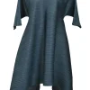 Anthracite polyester bateau neck dolman sleeve handkerchief plissé dress with toggle waist