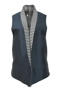 Anthracite polyester single breasted shawl lapel open-front waistcoat
